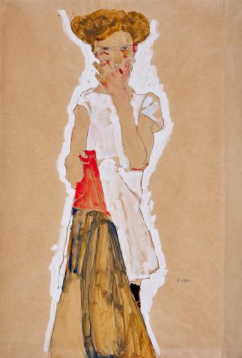 Stehendes Mdchen in Weissem Unterkleid (Standing Girl in White Petticoat) by 
																	Egon Schiele