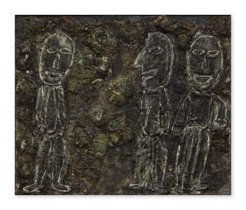 Scne dans un paysage de rochers, ou Trois malandrins dans les rochers by 
																	Jean Dubuffet