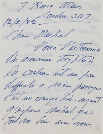 Signed autograph letter to Michel Leiris, London (Two pages) by 
																	Francis Bacon