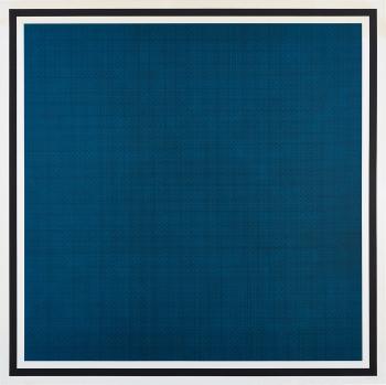 Colors with Lines in Four Directions, Within a Black Border (Blue), from Four x Four x Four (K. 1990.09) by 
																	Sol LeWitt