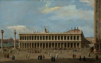 Venice, the Piazzetta, looking west, with the Libreria by 
																	 Canaletto