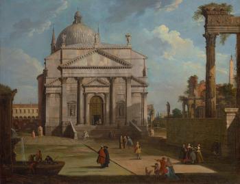 A capriccio with the church of the Redentore by 
																	 Canaletto