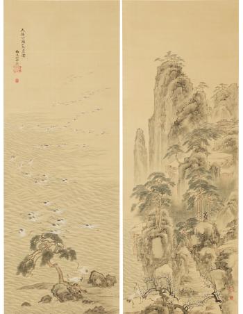 Horaisan (Mount Penglai) and Cranes by 
																	Yamamoto Baiitsu