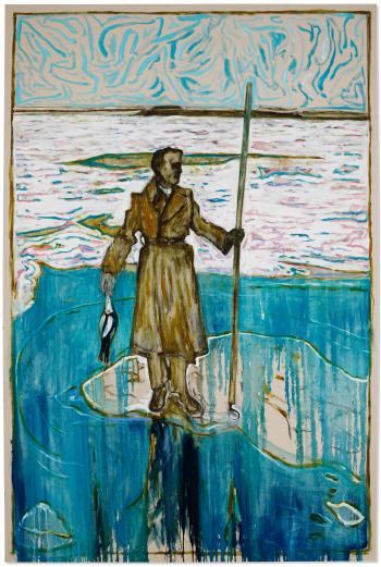 man stood on ice holding a dead duck (off hoo ness, river medway ) (version z) by 
																	Billy Childish