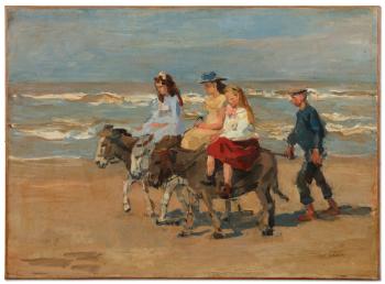 A donkey ride on the beach of Scheveningen by 
																	Isaac Israels