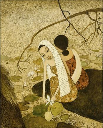By the lotus pond by 
																	 Cheong Soo Pieng