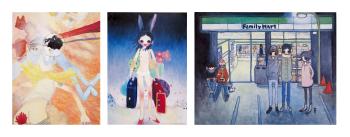 Toward Eternity; Mail Mania Mami, Standing in a Storm; and Convenience Store (Three Works) by 
																	Aya Takano