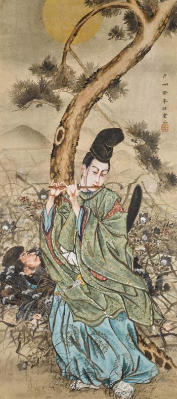 Fujiwara no Yasumasa Playing the Flute by Moonlight by 
																	Tsukioka Yoshitoshi