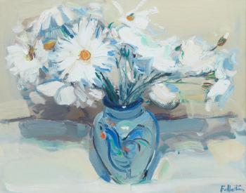 Flowers in a blue vase by 
																	James Fullarton