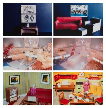 (i) Greek VasePotTable (ii) First BathroomWomen Standing Left (iii) Woman Watching TV (iv) Red CouchBorghese Garden (v) First BathroomWoman Kneeling (vi) Purple WomanKitchen by 
																	Laurie Simmons