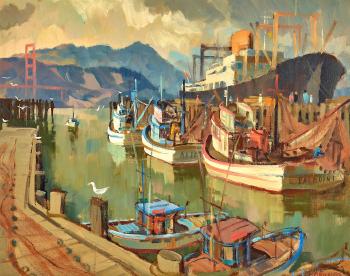 Fisherman's Wharf, Summer Fog and California Street (a group of three) each by 
																	Louis Macouillard