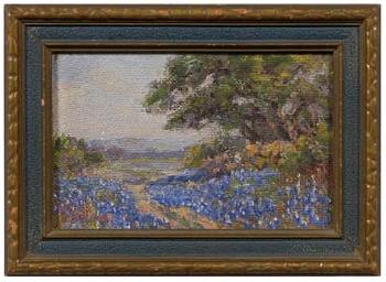 Landscape with bluebonnets by 
																	Minnie Hollis Haltom