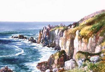 Gulls flying by rocky cliffs on a fine day by 
																	Bea Orpen