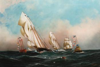 American schooner, possibly the Grayling, trailing the leader by 
																			Antonio Jacobsen