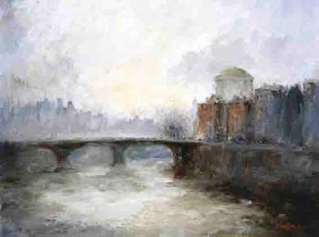 River Liffey with a view of the Four Courts by 
																	Leo Earley