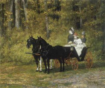 Elegant figures in a horse and cart by 
																	Bela Pallik