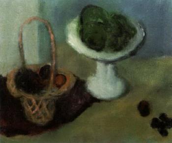 Still life with fruits, basket and bowl by 
																	Theo Swagemakers