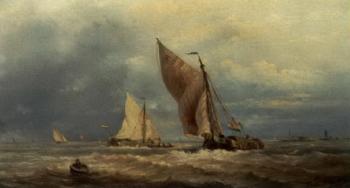 Sailing vessels in a stiff breeze by 
																	Albert Jurardus van Prooyen