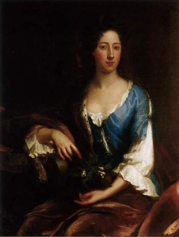 Portrait of Catherine, 2nd Duchess of Rutland in a blue dress by 
																	John Vandervaart