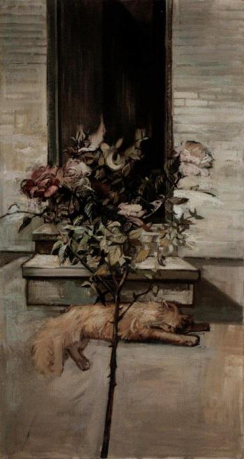 Rose, tree and cat by 
																	Edward Middleditch
