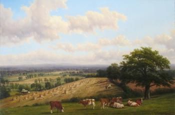 Harvesting near Barford, Warwickshire by 
																	Thomas Baker of Leamington