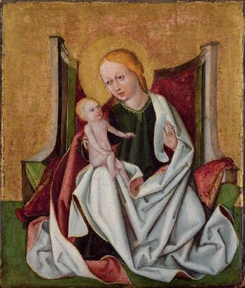 Virgin and Child the reverse decorated with trompe l'oeil marbling by 
																	 Upper Rhine School