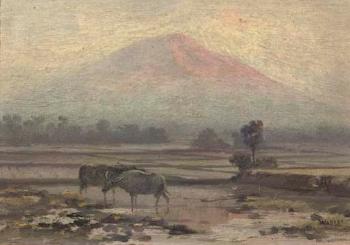 Water buffaloes in a sawah landscape by 
																	 Wakidi