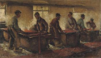 De Krabbers (kantoenweverij): at the weaving-looms by 
																	Anton Gerhard Alexander van Rappard
