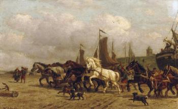 Horsepower: dragging a 'Bomschuit' to sea, Scheveningen by 
																	Willem Carel Nakken