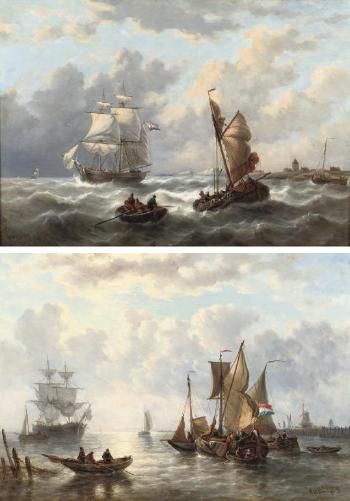On calm water. On a choppy sea by 
																	George Willem Opdenhoff