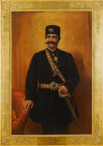An official portrait of Nasr al-Din Shah Qajar (reg. 1848-1896) by 
																	John Alfred Vinter