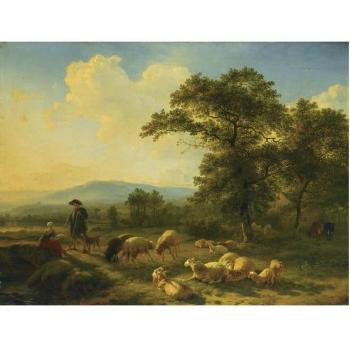 Shepherds with their herd in a forest landscape by 
																	Balthasar Paul Ommeganck