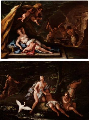 Venere nella fulcina di Vulcano. Diana e Atteone by 
																	Giovanni Battista Lama