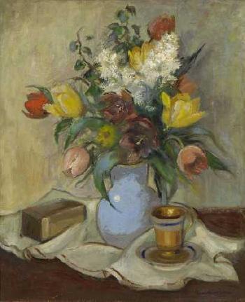 Blumenstillleben mit Tasse und Schatulle by 
																	Henriette von Jahr