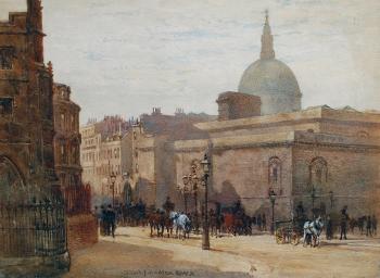 Street in London with St.Paul's beyond  by 
																	J T Hansom