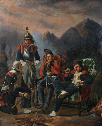 French soldiers around a fire by 
																	Georges Guyon