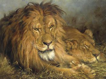 A Lion and a Lioness by 
																	Geza Vastagh