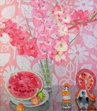 Still life with pink gladiolas by 
																	Vladimir Danilouk