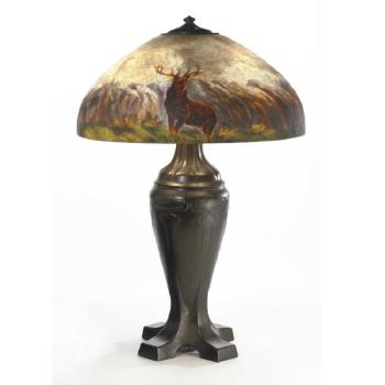A Fine And Rare Elk Lamp by 
																	 Handel Co