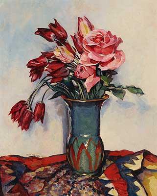 Tulpen in Art-Deco-Vase by 
																	Egon Tschirch