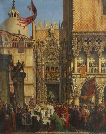 Venedig, Gerichtsszene vor dem Dogenpalast by 
																	Anton Hallmann