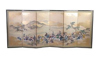 Figures in riverscape by 
																	Mori Kansai