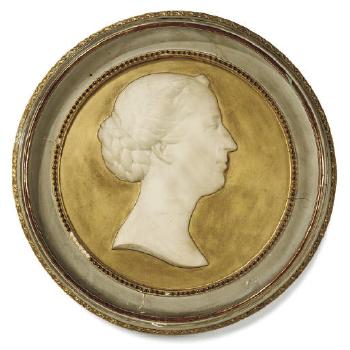 An Italian White Marble Bas Relief Roundel Of A Lady by 
																			Aristide Fabbrucci