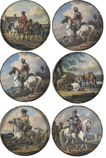 Six roundels depicting horsemen by 
																	Alexander Orlowski