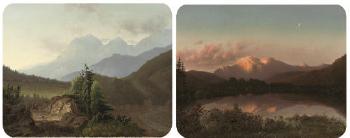 A Tyrolean couple strolling before a mountain range; and A Tyrolean lake by twilight by 
																	Joseph Hartogensis