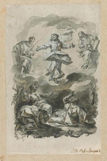 Christi Himmelfahrt mit flankierenden Heiligen by 
																	Johann Baptiste Enzensberger