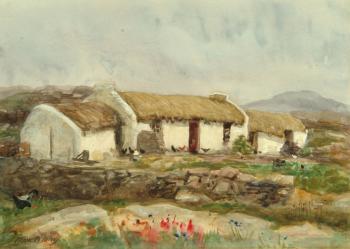 Thatched cottage with chickens by 
																	Frank McKelvey
