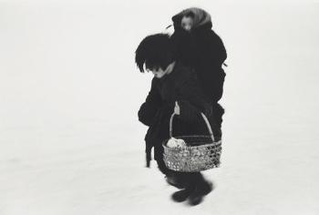 A girl who carries a baby on her back, Aomori, Japan by 
																	Hiroshi Hamaya
