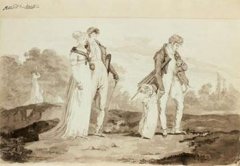 Famille dans un parc (recto). Une étude d'Hercule à la plume (verso) by 
																	Philibert de Ranchicourt