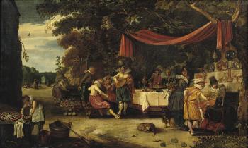 An elegant company in a garden by 
																			Esaias van de Velde